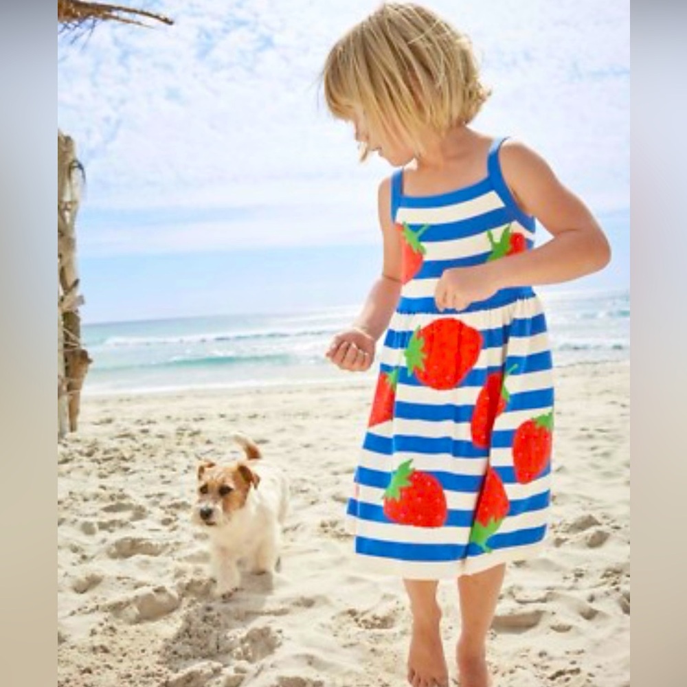 Mini Boden Girls Happy Days Knit Dress Strawberries, size 3/4